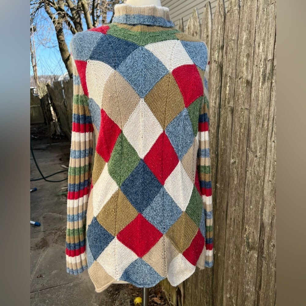 David Brooks Colorful Argyle Knit Sweater Size XL